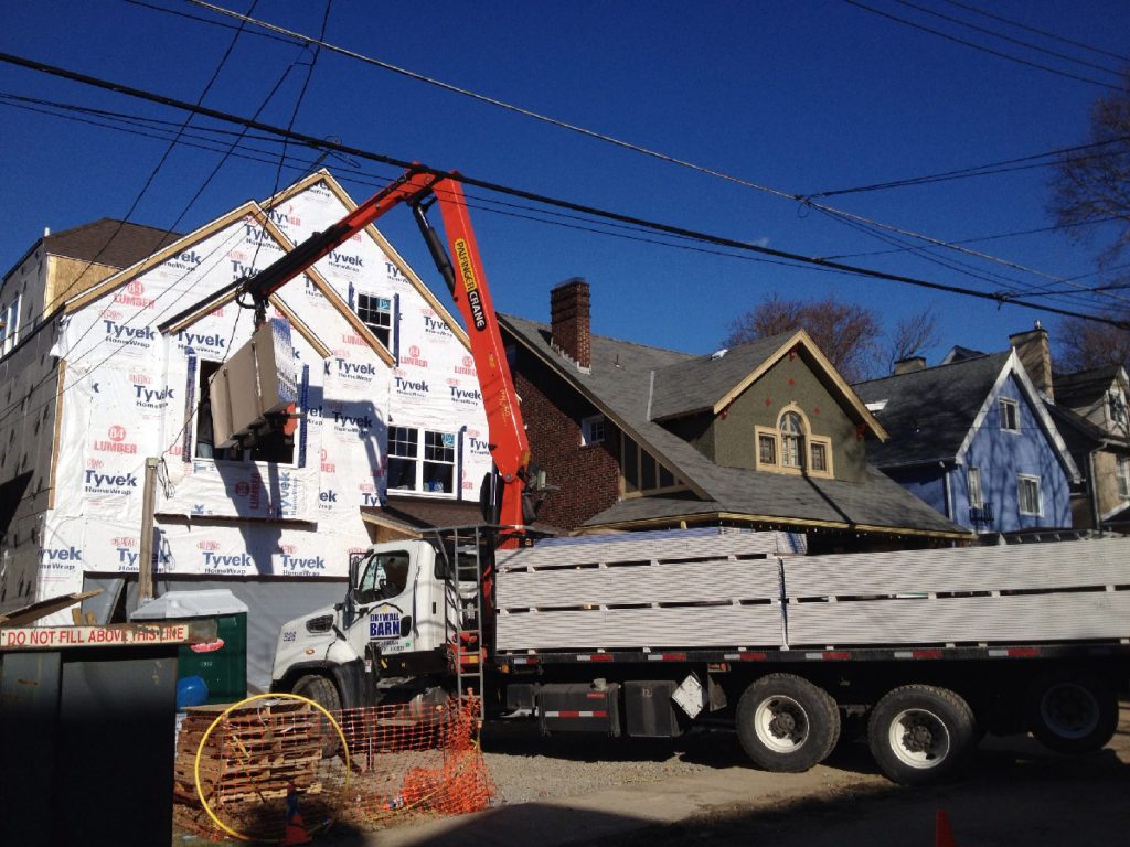 Drywall Barn Boom Truck Delivery Second Story Drywall Barn