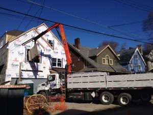 Drywall Barn Boom Truck Delivery - Second Story